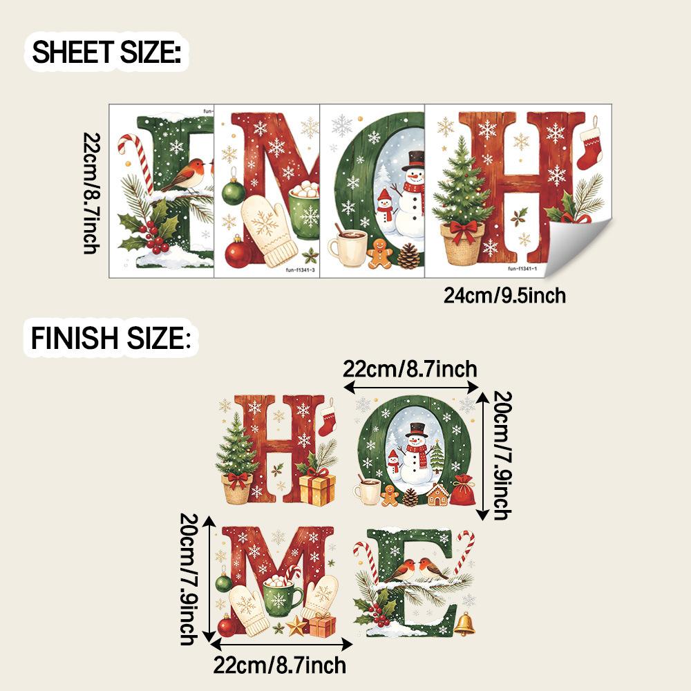 Christmas HOME Letter Decoration Snowman Christmas Tree Kitchen Dining Room Festive Decoration Stickers
