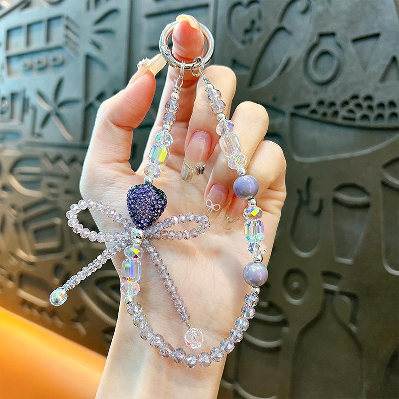 Flash Beaded Mobile Phone Chain Crystal Bow Key Bag Lanyard Pearl Mobile Phone Lanyard Small Gift