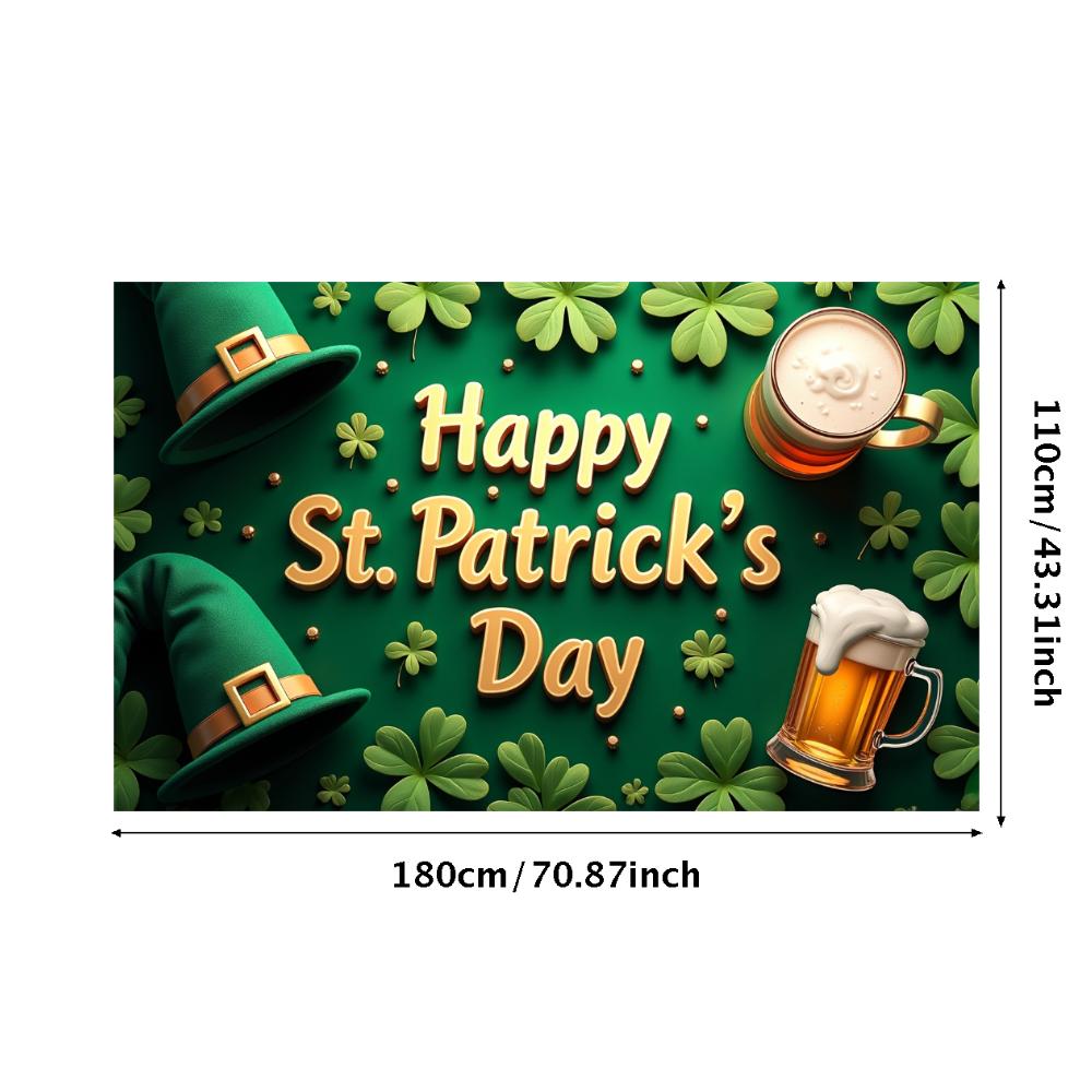 St Patricks Day Backdrop Banner With Beer Mug And Clover Party Event Decoration Photo Booth photography Background Props