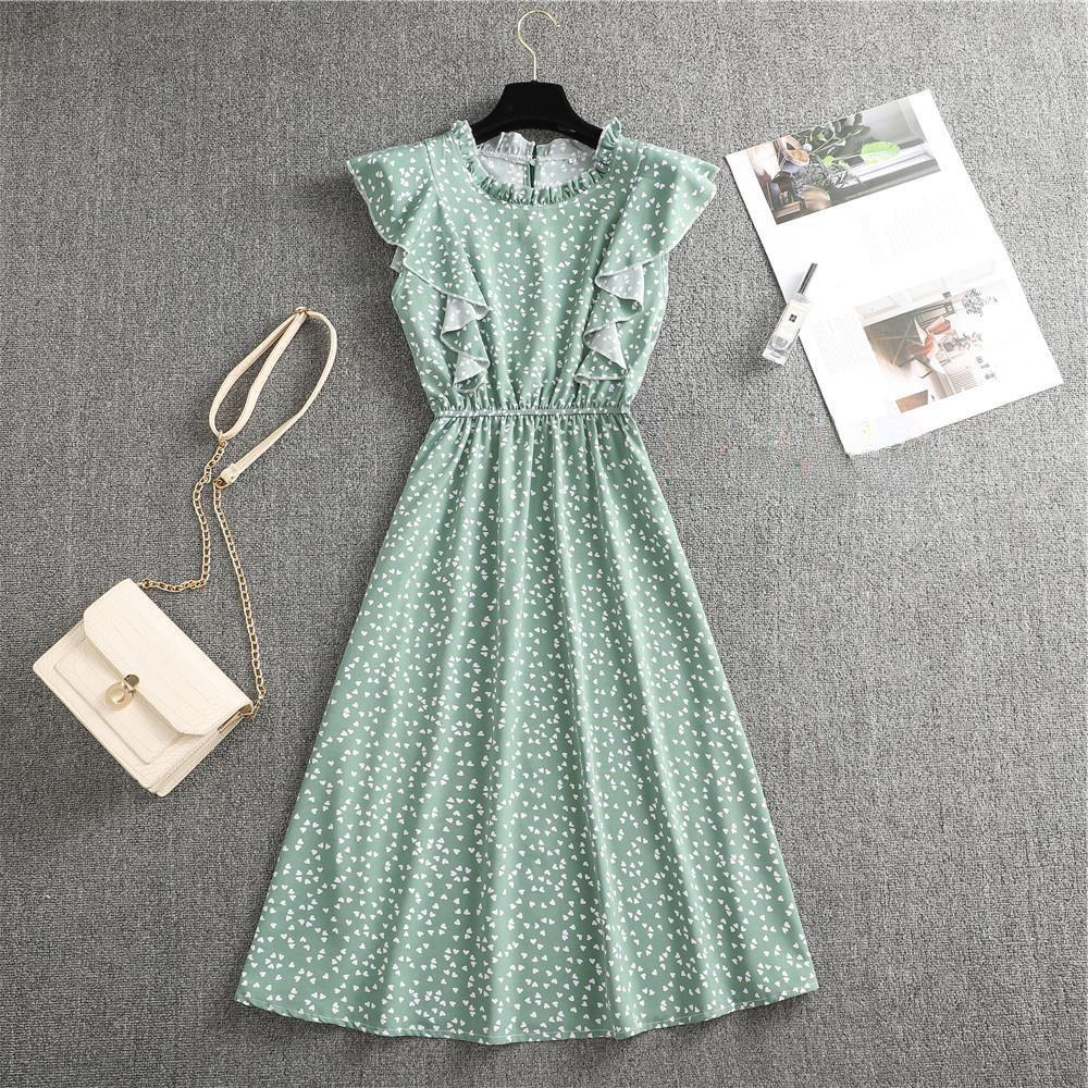 Summer 2023 Women's Polka Dot Chiffon Dress - Loose, Versatile, European and American Style, Mid-Length.