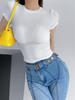 Trendy Women's Ribbed Slim Fit Short Sleeve T-Shirt with Sexy Round Neck and Straight Shoulders.