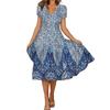 Women's Fashion A-Type V Neck Short Sleeve Floral Flower Print Loose Casual Dress