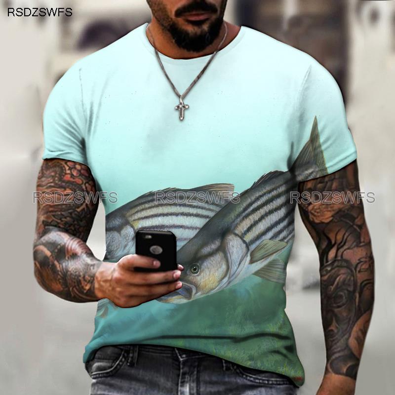 Summer Funny Fish Fisherman 3D Print T-Shirts Streetwear Men Casual Fashion Harajuku Oversized O-Neck T Shirt Tees Tops Clothing