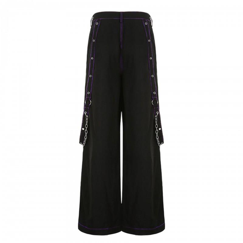Punk Dark Street Style Wide Leg Pants Women Sheer Mesh Patchwork Loose Trousers