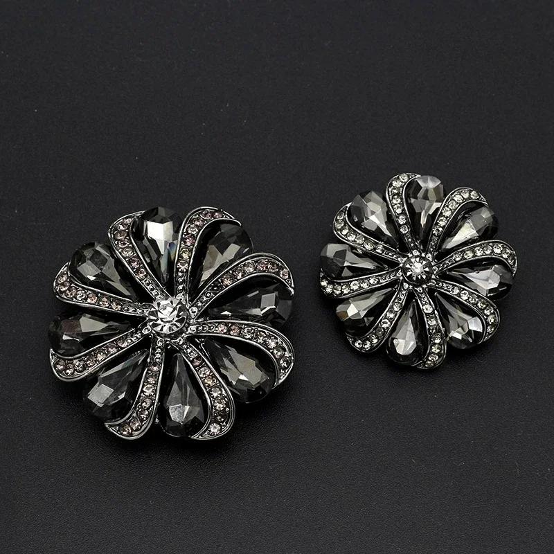 1pcs Metal Buttons Flower Rhinestone Clothing Button Shank For Wedding Invitation Ribbon Decorative DIY Sewing Accessories