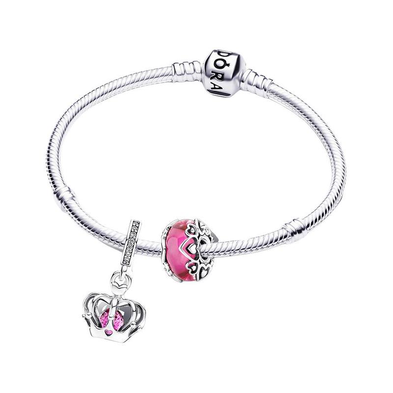 Pandora Letter Logo 925 Silver Glass Bracelet Women s Silver ZT2999 серебряный