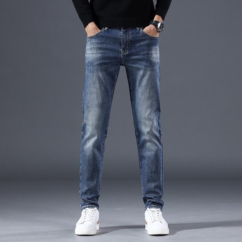 2024 Men's Nostalgic Blue Slim Cotton Jeans - Trendy, Comfortable, Straight Fit
