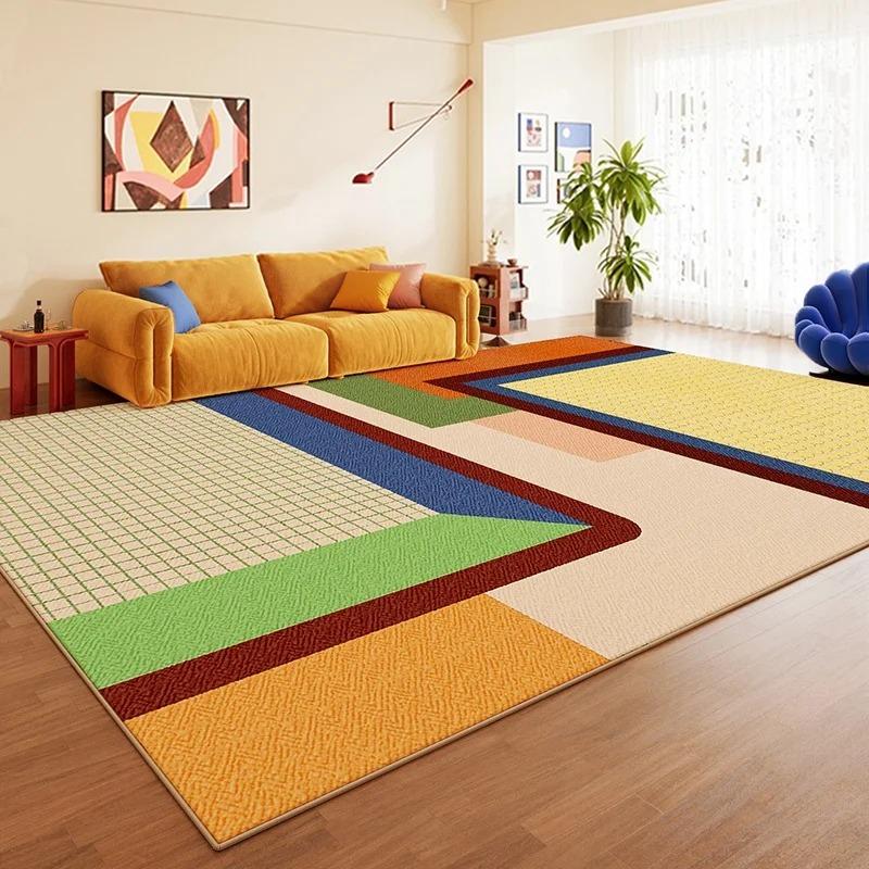 Living Room Carpet Non-slip Soft Stain-resistant Floor Mat Colorful Striped Color-blocked Rug Large-sized Home Decor Mats