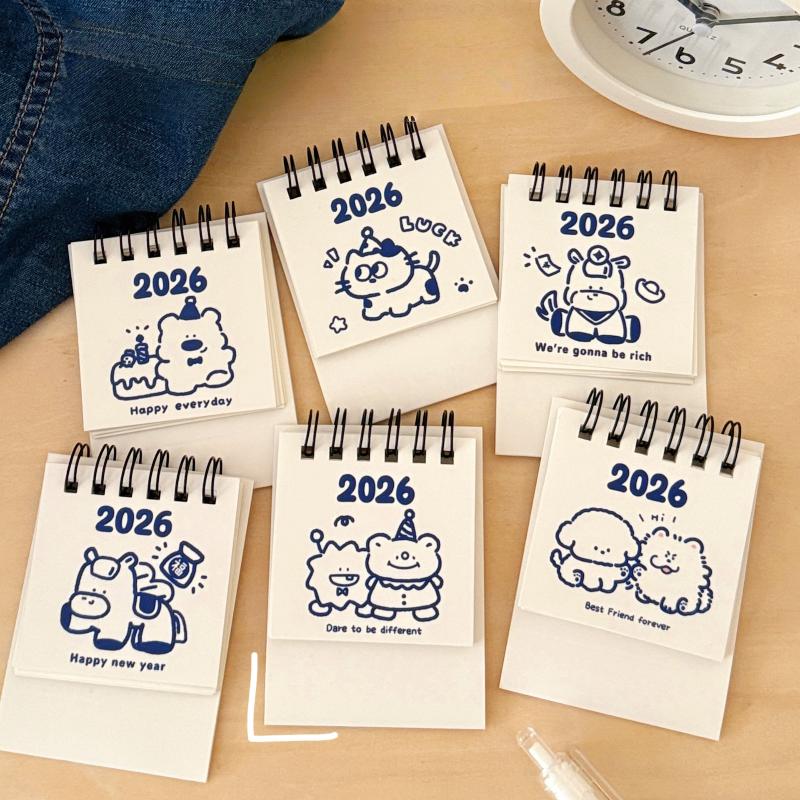 1Pcs Cartoon Portable Coil Monthly Calendar Planner 2026 Horse Year Mini Desk Calendar Office And Home Decor Year'S Present