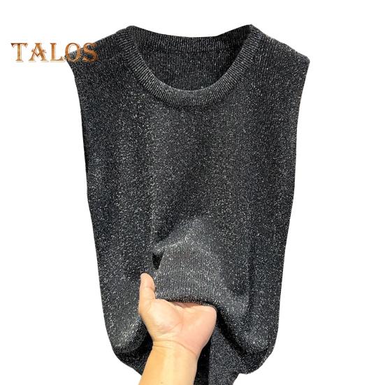 

Женские топы-безрукавки с круглым вырезом, без рукавов, однотонные, свободного кроя, из ледяного шелка, дышащие, универсальные, жилеты чёрный