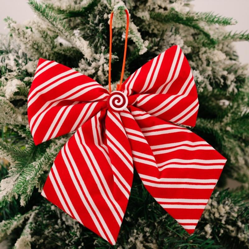 

1Pc Christmas Decoration Supplies Red and White Striped Bow Candy Sponge Bow Pendant Christmas Tree Decoration Other