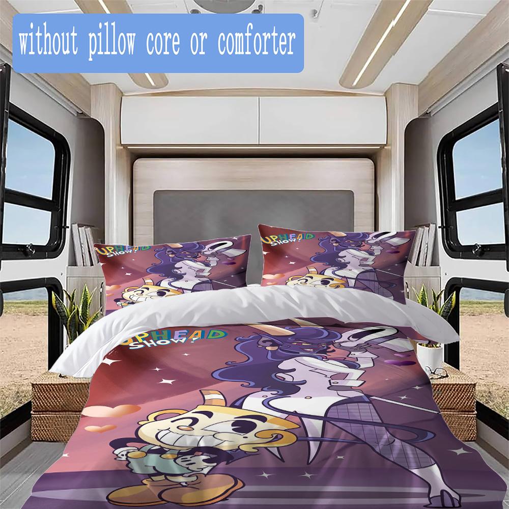Cuphead vibrant cartoon Pattern Bedding,Quilt Set Quilt Cover Pillowcase Home Birthday Gift (1*duvet cover+2*pillowcase,without core)XSJT0917248