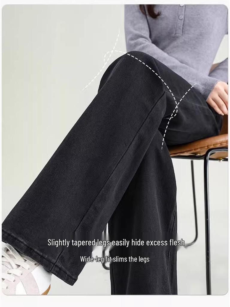 Women's 2025 High-Waisted Black Loose Straight-Leg Jeans: Slimming, Versatile, Wide-Leg Pants for Spring & Autumn