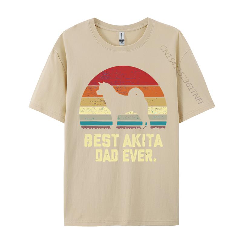 Vintage Best Akita Dad Ever Dog Lover Tshirt Male Fashionable Tops  Tees Men Cotton Tshirts Red And Black Graphic T Shirt