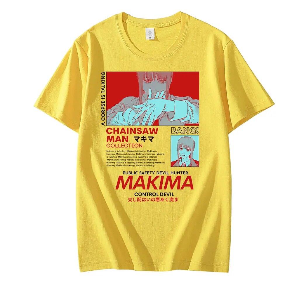 Muž motorovou pilou MAKIMA Japonské anime tričko Unisex Manga Trička s grafikou Trička Funny Cartoon Tričko Unisex Hip Hop Trička Unisex