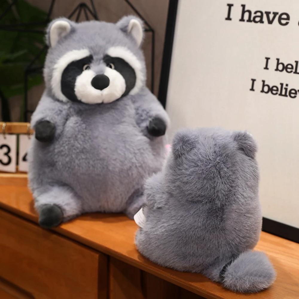 Grey Artificial Fat Raccoon Plush Doll Super Soft Round Animal Toy Christmas Gift for Boys And Girls