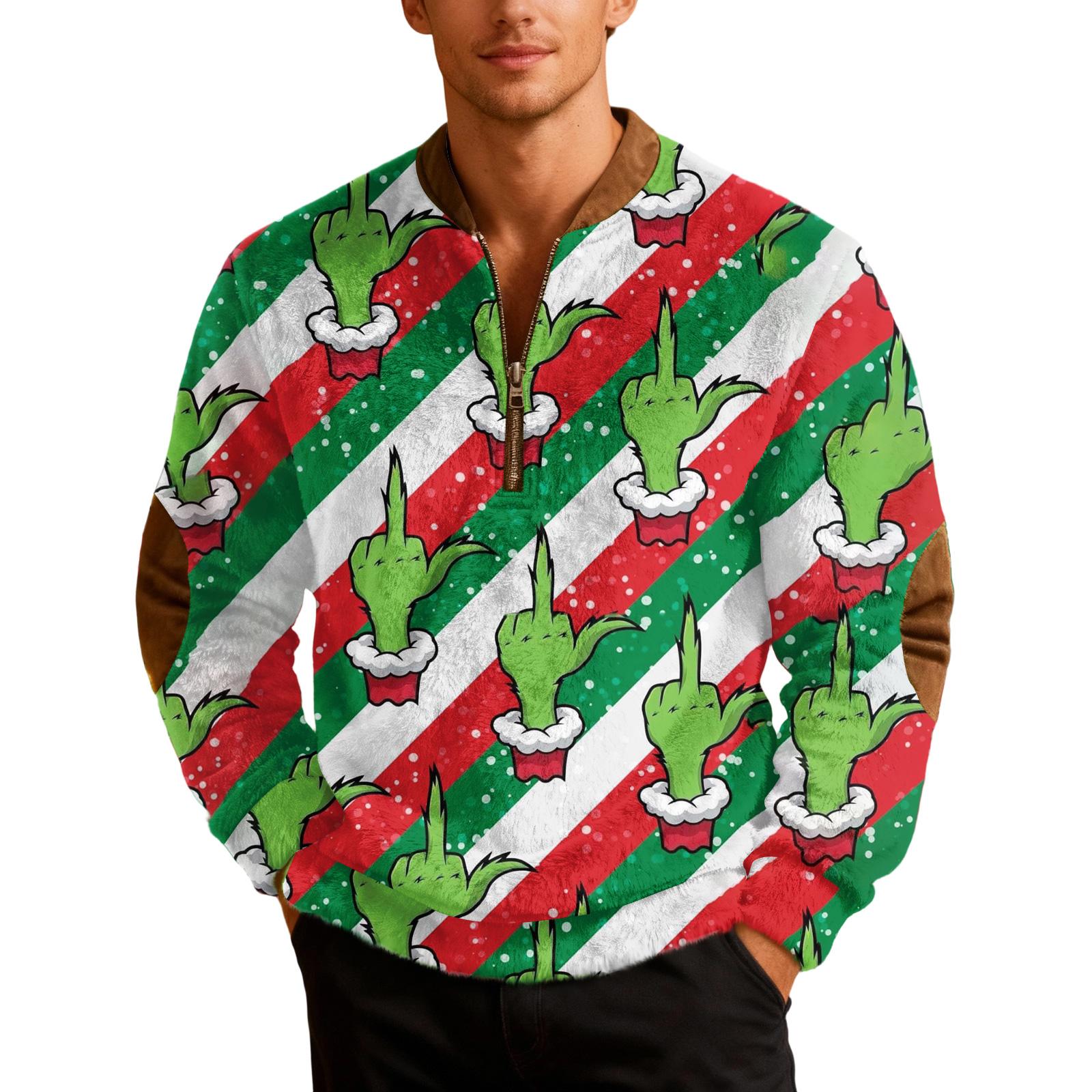 

Mens Christmas Zip Up Sweatshirts Xmas Stand Collar Pullover Tops XL Кіновар