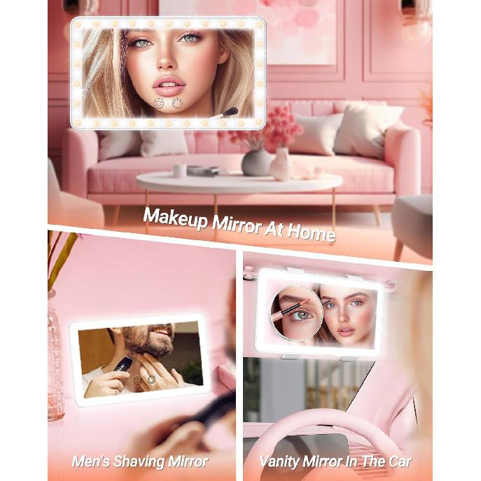 SEALIGHT Car Sun Visor Vanity Mirror, 1X/3X Magnification Makeup Mirror with Lights, Rechargeable 3 Light Modes & 60 LEDs, Dimmable Touch Control