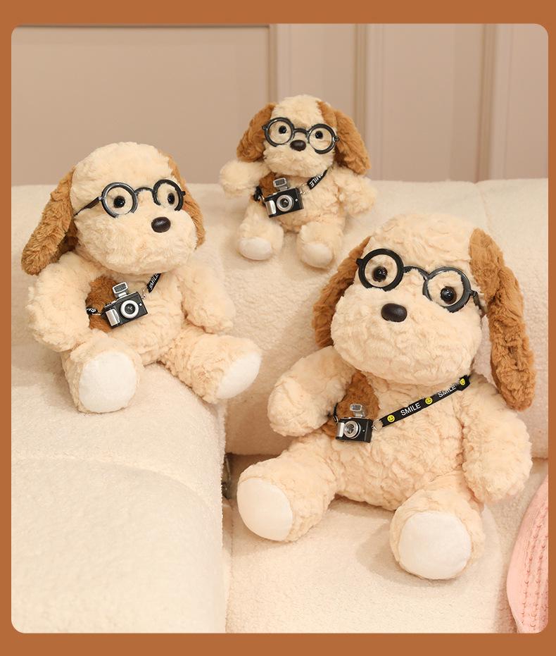 Adorable Egg Tart Camera Plush Dog Doll with Cute Glasses - Healing Companion Toy