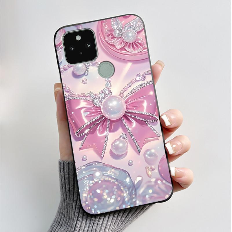 Silikonhülle für Google Pixel 5 Pixel 5A Pixel5 Pixel5A Weiche Abdeckung Luxus Mode Schmetterlingsblumen Bemalt Schwarz Handyhülle