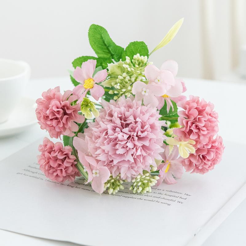 1Pc Artificial Flowers Wedding Home Bedroom Decoration Bridal Bouquet Garden Fake Silk Roses Hydrangeas Vase For Board Outdoors