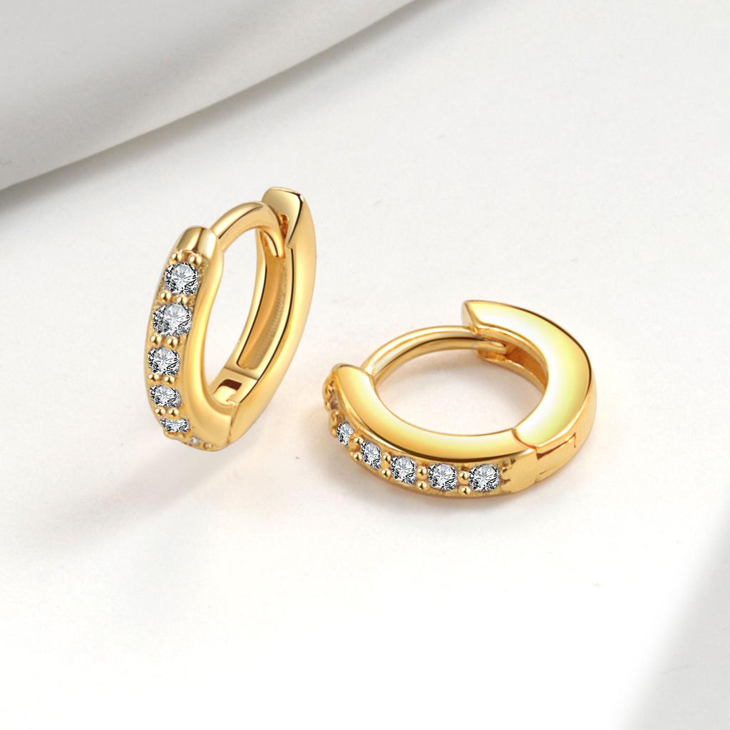 Luxury Gold Plated Round Huggie Earrings With Half Pave Crystals Chic High Quality Fashion Jewelry For Women