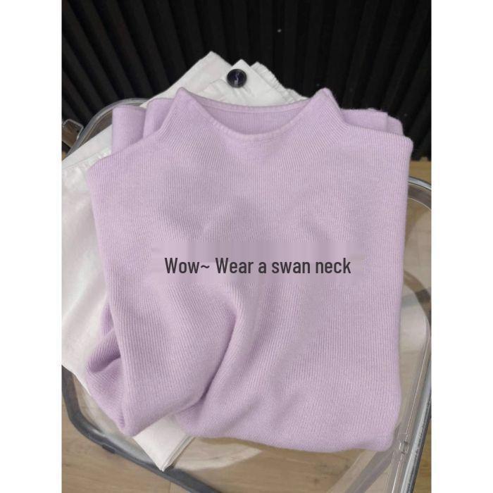 Women's Slim-Fit Semi-High Neck Knit Long-Sleeve Top for Autumn and Winter