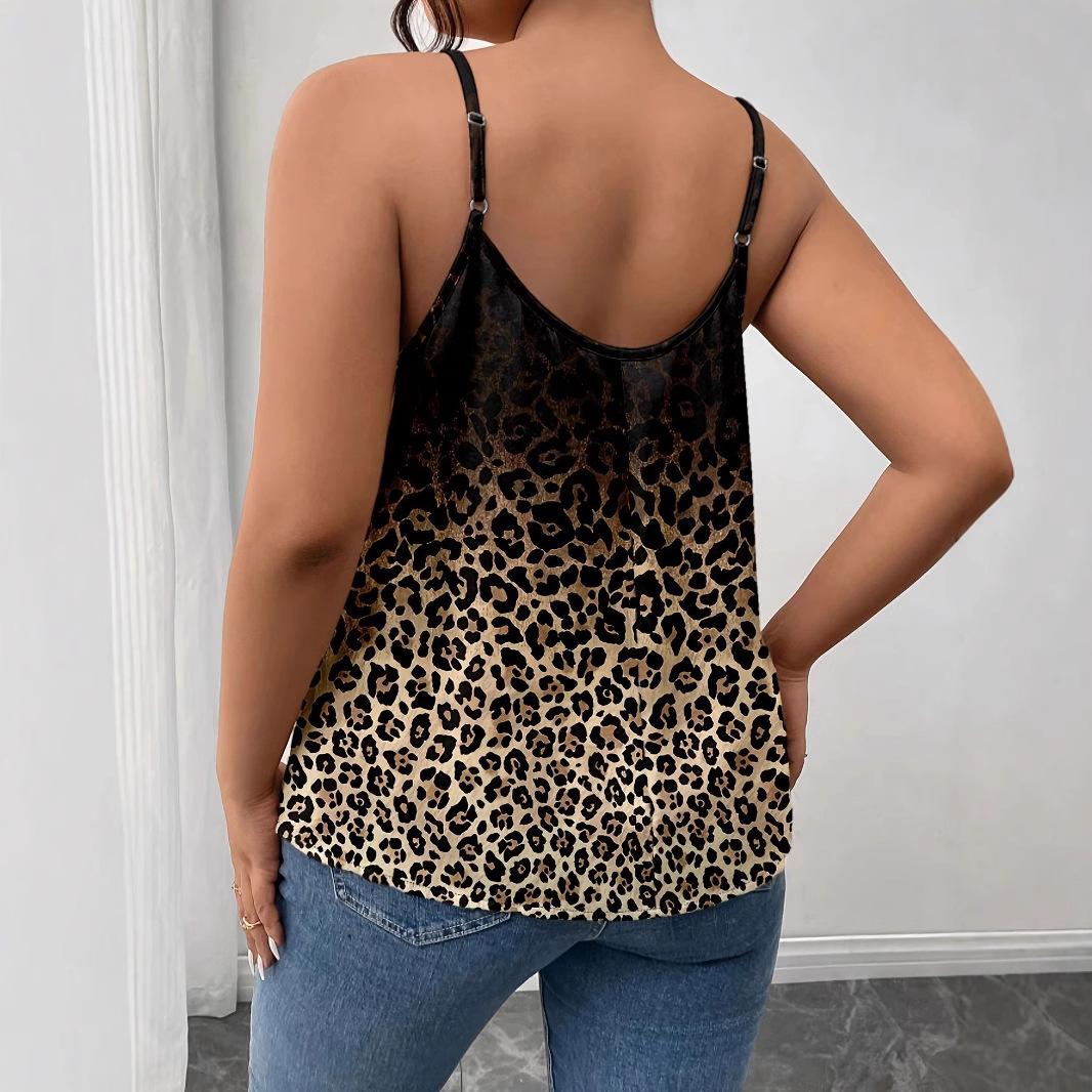 

Летний леопардовый принт, сексуальный топ с U-образным вырезом, большого размера, свободный, на бретелях 5XL оранжевый