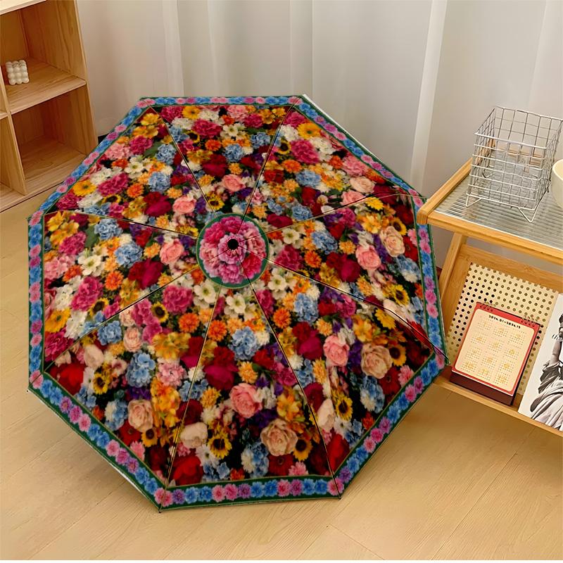 

Floral Mandala Design 71 Theme Automatic Umbrella Compact 8-Rib Design Sturdy Construction Durable Umbrella Stylish Accessory