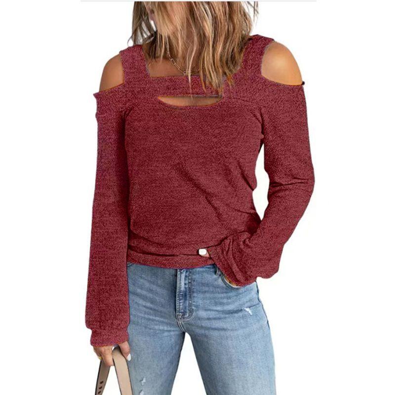 Loose and Performed Long-Sleeve T-shirt European and American Loose Hollow Long Sleeves Shirt