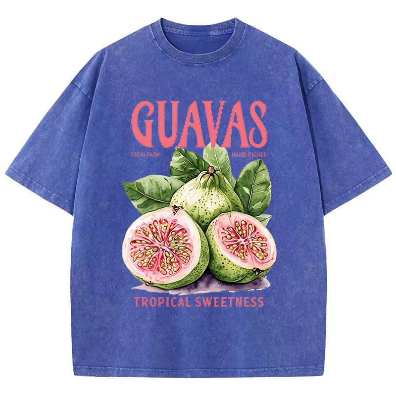 Guavas Tropical Sweetness Printed Washed T Shirts Womens Cotton Tops Comfortable Distressed ONeck Streetwear Summer Clothes