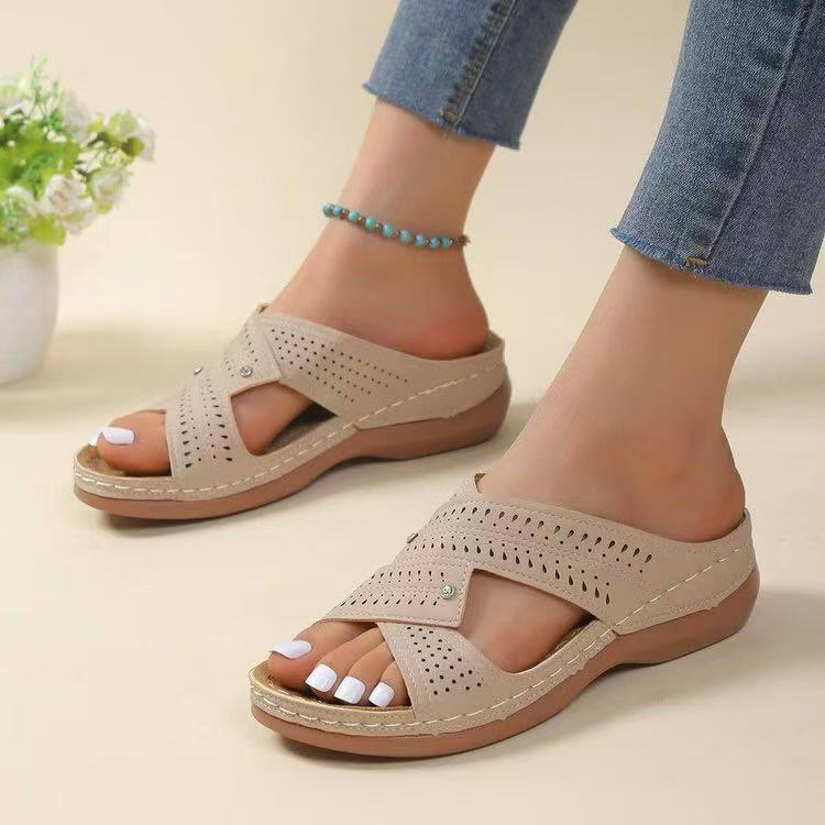 

New Women s Summer Sandals Minimal Retro Pee Toe Wedge Shoes Fashion Casual Beach Vacation Soft Sole Slippers 35 хаки