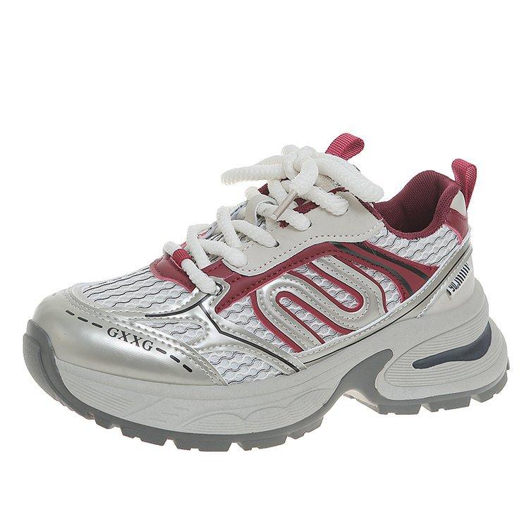 

Дикая местность поздним летом~ серебристая светоотражающая полоса, цветная сетчатая платформа, кроссовки-папины туфли, 2025 весна, женская обувь, новинка 40 бордовый