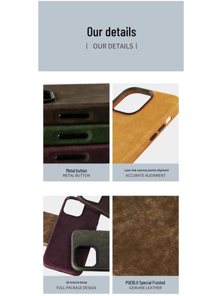 PUEBLO Vintage Leather MagSafe Drop-Proof Case for iPhone 16 Pro Max