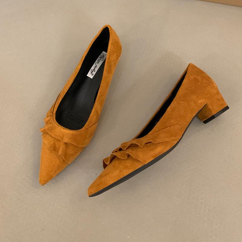 

Женские туфли на каблуке с острым носком, модные туфли на толстом каблуке для платья, неглубокие роскошные туфли-лодочки, осень 2025, дизайнерские, сексуальные, элегантные, женская обувь 42 имбирный