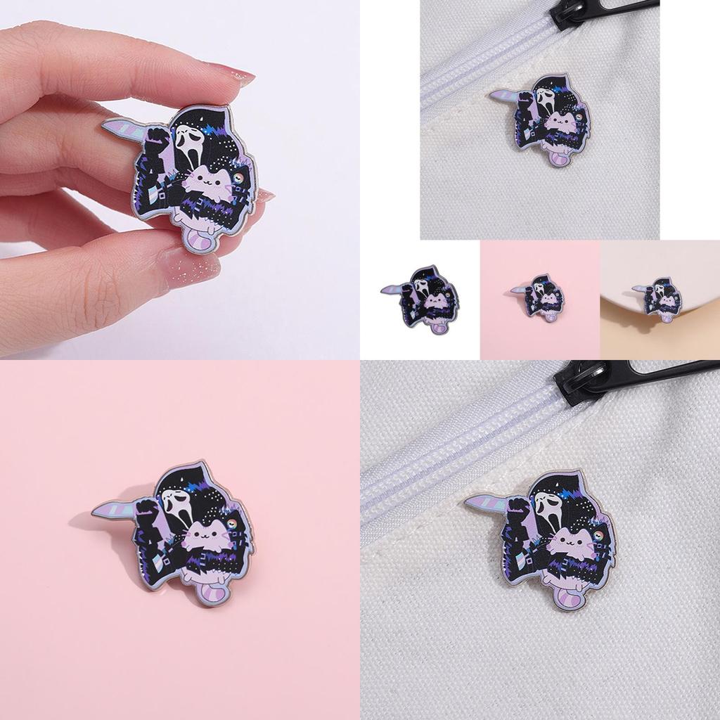 Unique Metal Pin Cute Cartoon Ghost Cat Brooch Festive Pumpkin Skull Style For All