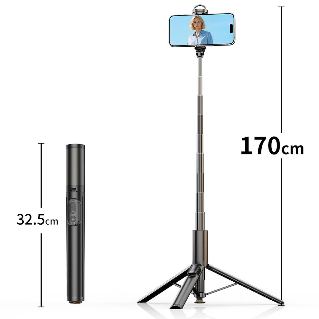 1.7M Portable Selfie Stick Tripod with Auto-Open Mechanism Bluetooth Remote Control Extendable Phone Holder for iPhone Android 7