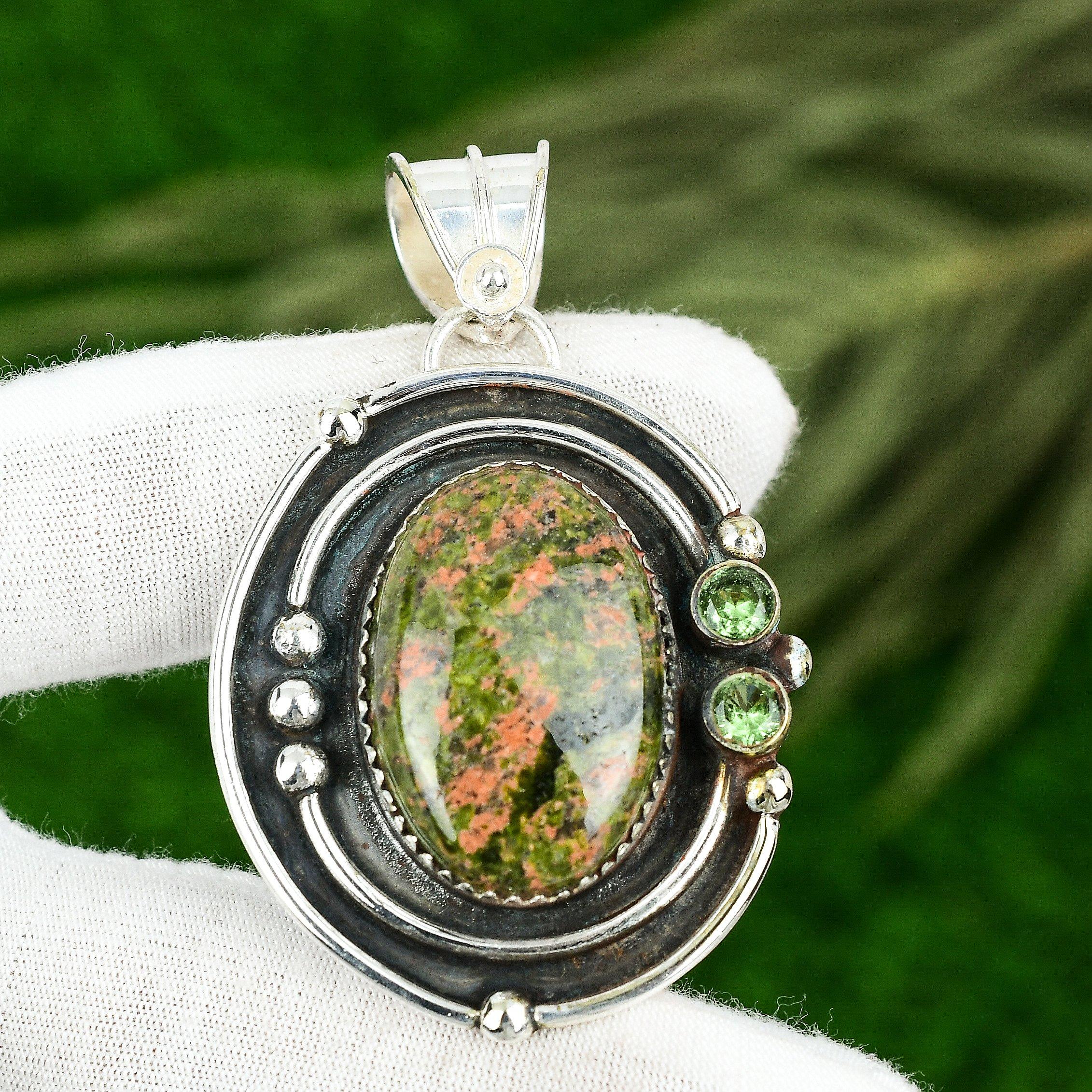 Mothers day Sale Unakite Gemstone Apatite Ethnic Pendant Jewelry Sterling Silver