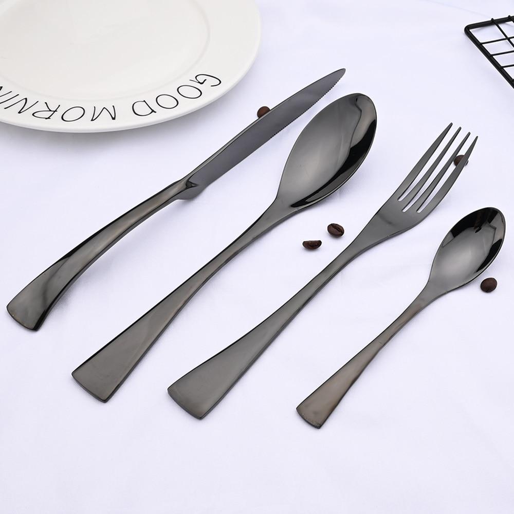 Ny design 18/10 bestick i rostfritt stål Silver Svart Bestick Middagskniv Gaffel Dessertsked Bestick Mat Bestick Dropship