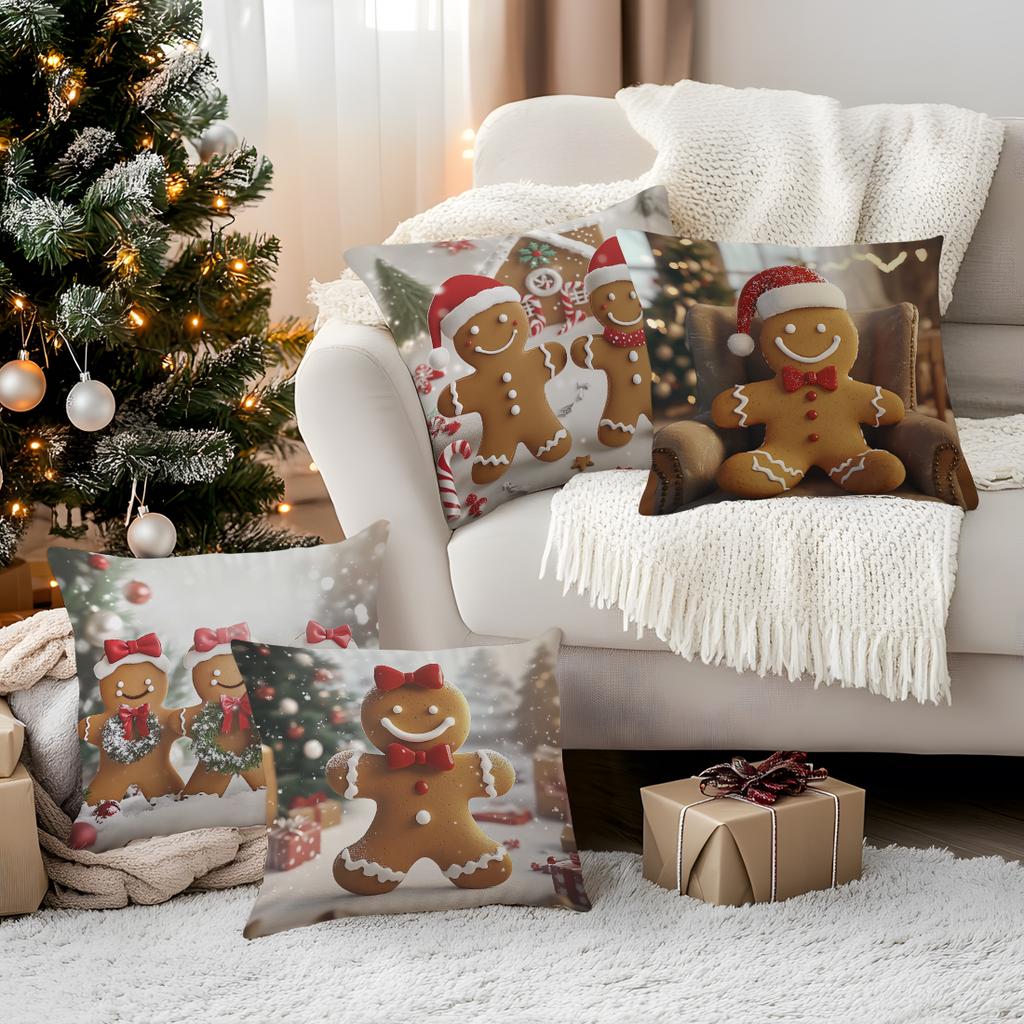 Christmas Gingerbread Man Pillowcase Bedroom Sofa Cushion Cover 100% Polyester Living Room Cushion Pillowcase Home Decor