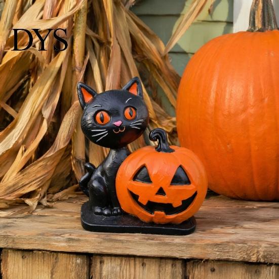 Durable Halloween Party Supplies Black Cat Pumpkin Skull Resin Statue, Cute Decoration for Artistic Desk Decor Indoor Outdoor Yard Table Decor,