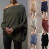 Damen Halstuch Tunika Oberteile Herbst Baggy Lässige Pullover Ein Schulter Strickpullover Amerikanisch Locker Vielseitig Fledermausärmel Strickpullover Oberteil