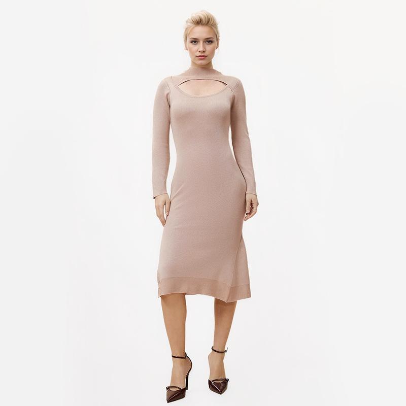 

Женское повседневное платье с французским вырезом и длинными рукавами, заниженной талией под разрезом One Size хаки