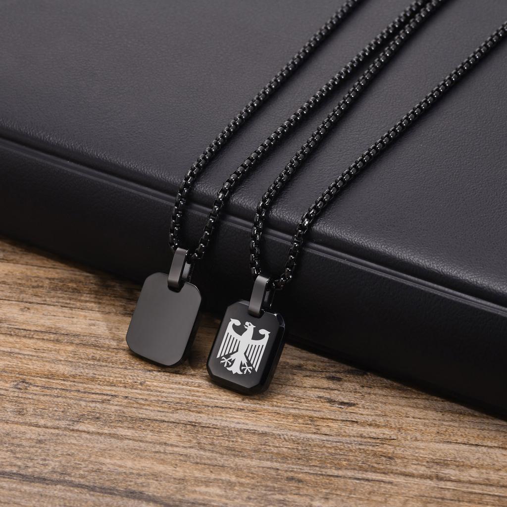 German Eagle Square Neckalces for Men, Stainless Steel Big/Small Dog Tag Pendant Necklace,Trendy Germany Jewelry Gift