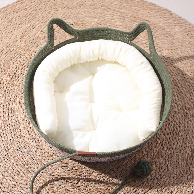 Custom Cotton Rope Rattan Woven Cat Bed: All-Season Warm Scratcher & Pet House