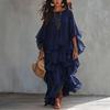 2026 Women's Chiffon Irregular Long Dress with Cape Sleeves and Wide Hem for European & American Holiday Style