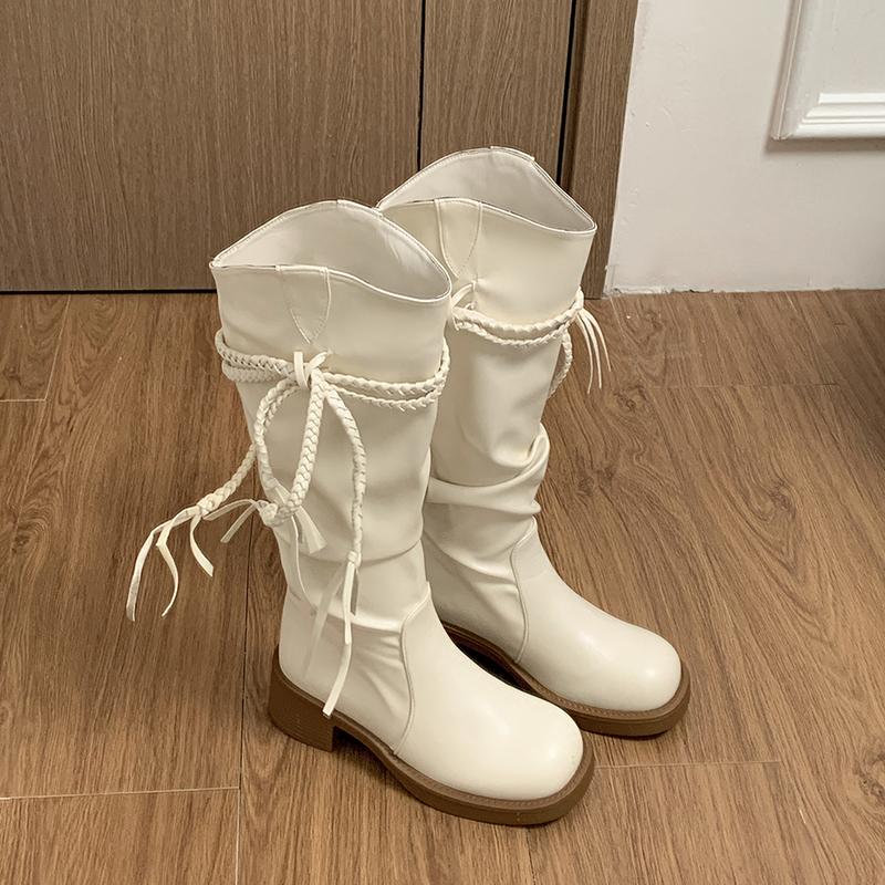 

Winter Tassel Thick Heel Women Knight Boots Elegant Slip On Shoes Vintage Slim Long Botas De Mujer 35