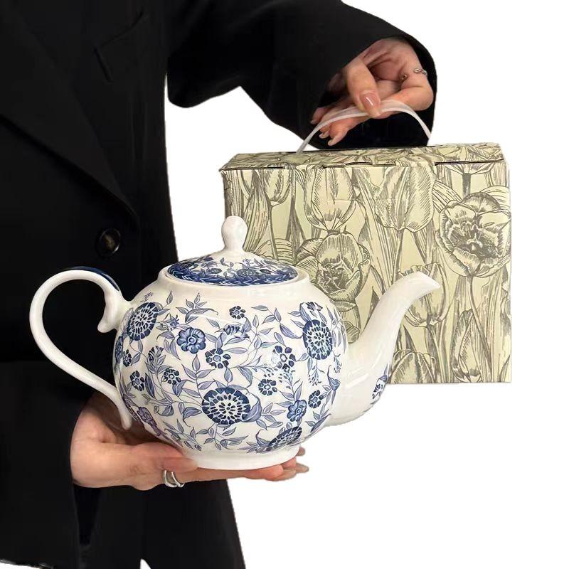 Chinese Orchid Blue And White Household Cold Kettle, High-End Retro Ceramic Kettle, Niche Creative Living Room Teapot Gift