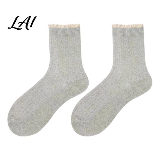 Forest Style Hollow Lace Socks Ruffle Crew for Women Cotton Frilly Socks Soft Breathable Comfortable Daily Wear Hosiery Casual Ankles And