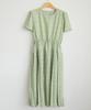 Ppaeppae Round Neck Floral Elastic Waist Pleated Short Sleeve Long Dress